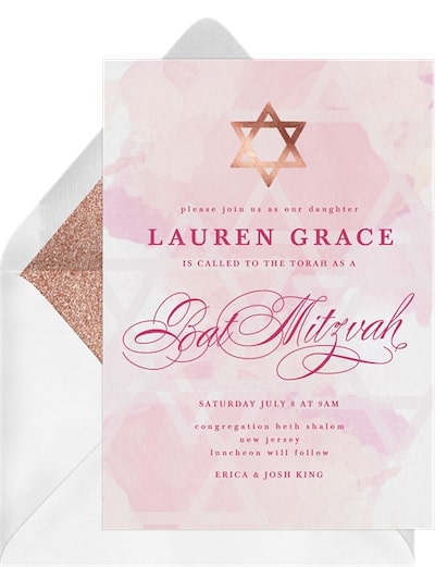 Bat Mitzvah invitations: Rose Gold Star Invitation
