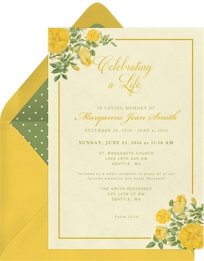 Celebration of life invitations: Rose Remembrance Announcement