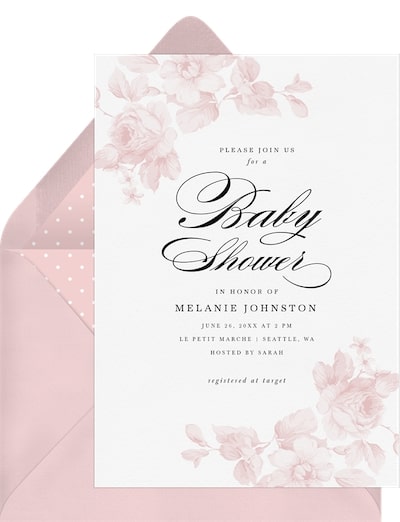 Floral baby shower invitations: Roserarie Invitation
