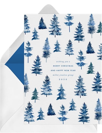 Watercolor Christmas cards: Sapphire Grove Card
