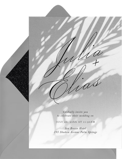 Tropical wedding invitations: Shadowed Palm Frond Invitation