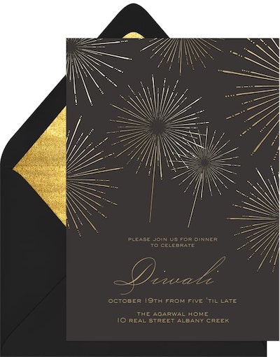 Diwali wishes: Shimmery Fireworks Invitation