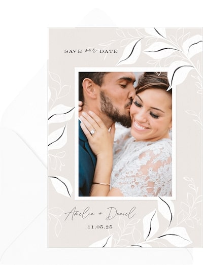 Save the date photo ideas: Sketched Leaves Save the Date