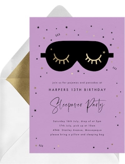 13th birthday party ideas: Sleepy Mask Invitation