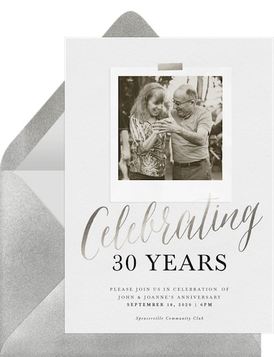 30th wedding anniversary gift: Snapshot Invitation