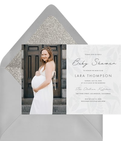 Coed baby shower games: Soft Leaves Invitation