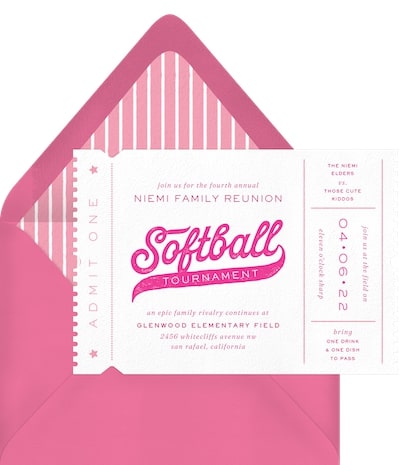 Family reunion invitations: Softball Tournament Invitation