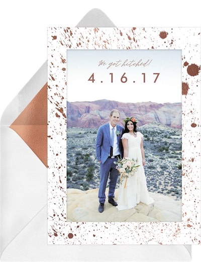 Funny elopement announcements: Splatter Frame Announcement