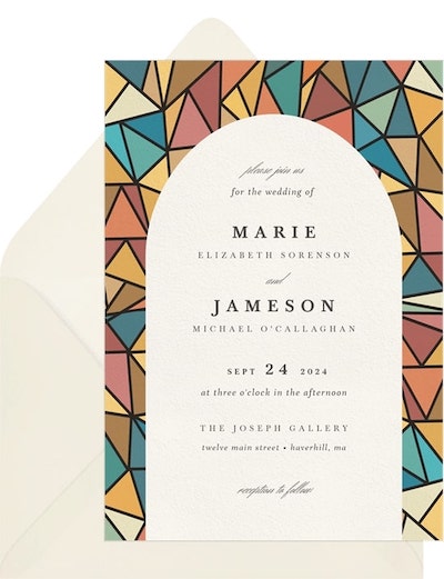 Rainbow wedding theme: Stained Glass Window Invitation