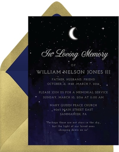 Celebration of life invitations: Starry Night Announcement