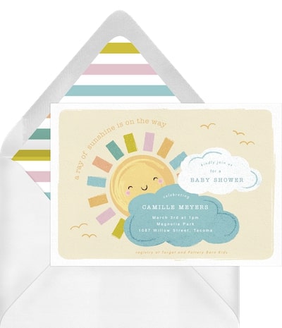 Here comes the son baby shower invites: Sunny Scene Invitation