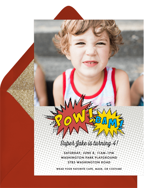 Super Hero Pow Birthday Invitation