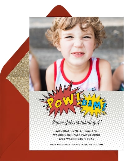 5th birthday party ideas boy: Super Hero Pow Invitation