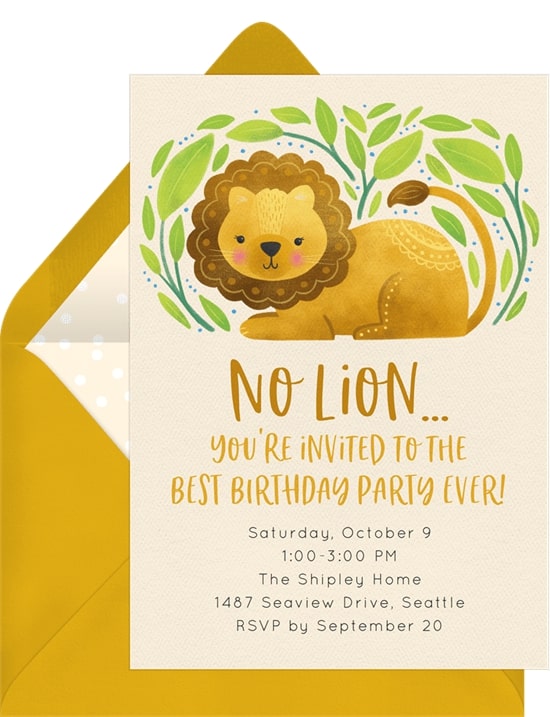 Safari theme party: Sweet Lion Invitation