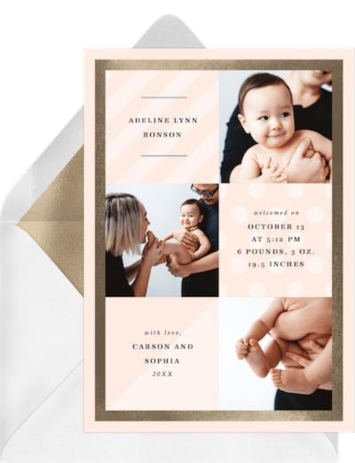 Baby announcement template: Sweet Patterned Trio Announcement