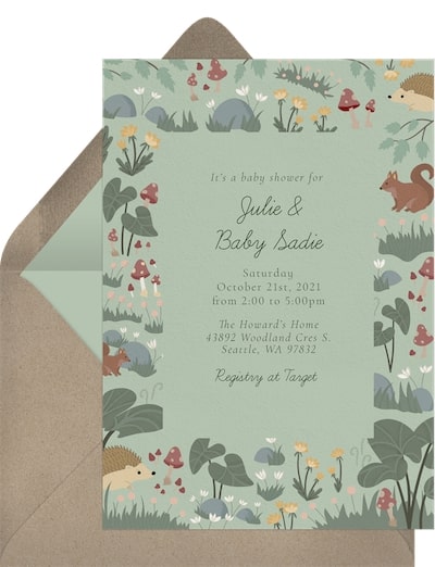 Floral baby shower invitations: Sweet Woodland Theme Invitation