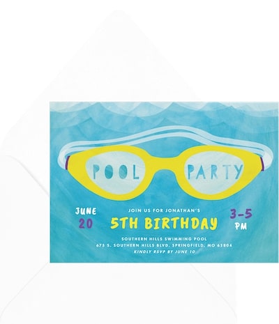 Pool party invitations: Swim Goggles Invitation