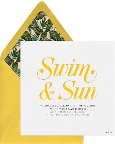 Pool party ideas for adults: Swim & Sun Invitation