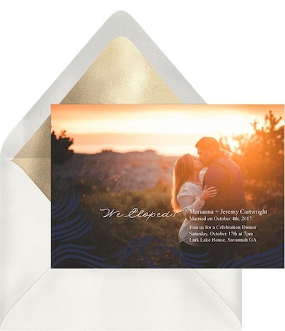 Elopement reception invitations: Swirled Ink Strokes Announcement