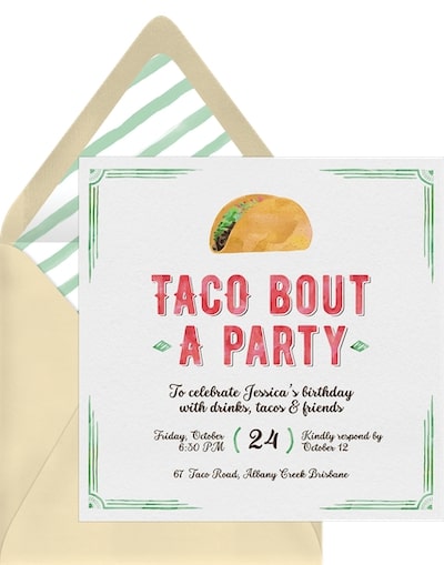 Party themes for adults: Taco Bout A Party Invitation