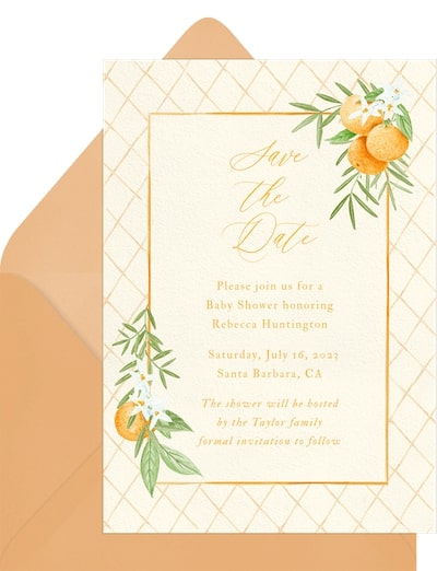 Save the date baby shower: Tangerine Dream Save the Date