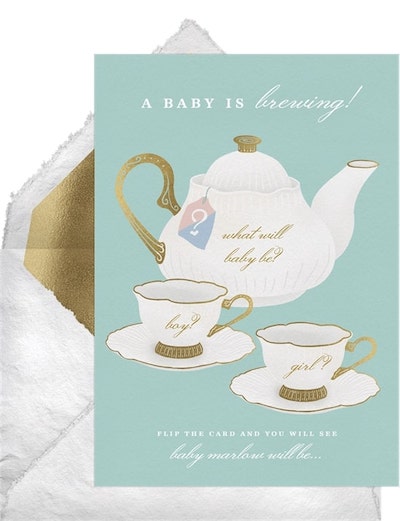 Twin pregnancy announcement: Tea Party Reveal Announcement