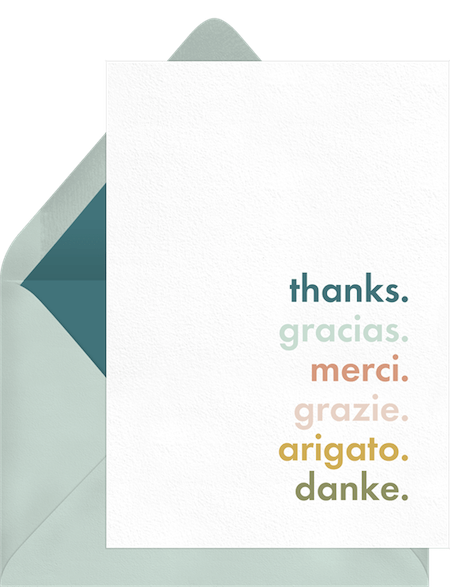 Multilingual Thanks Card by Greenvelope