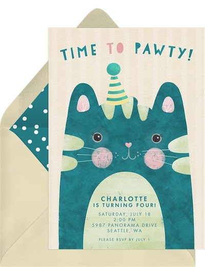 Cat birthday invitations: Time To Pawty Invitation