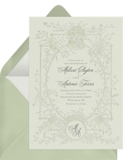 Classic wedding invitations: Timeless Botanical Frame Invitation