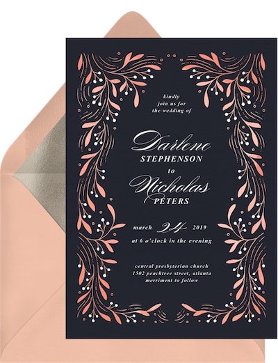 Navy blue wedding: Vines in Bloom Invitation