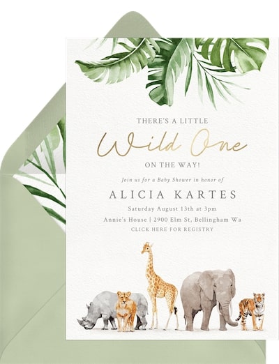Safari theme baby shower: Watercolor Jungle Invitation