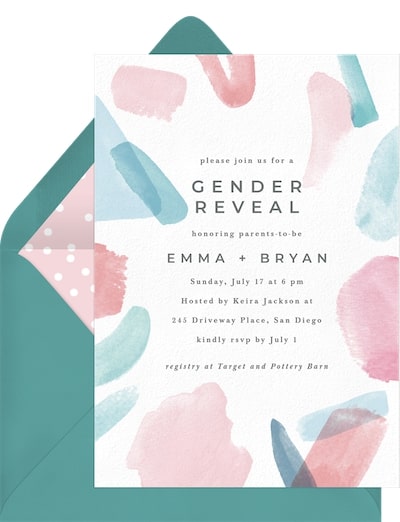 Intimate gender reveal ideas: Watercolor Swashes Invitation