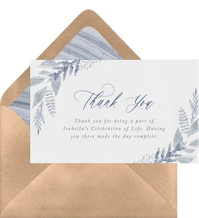 Thank you cards for funeral: Watercolor Vines Thank You Note