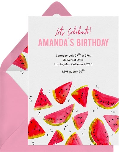 21st birthday decorations: Watermelon Whimsy Invitation