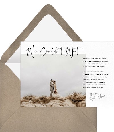 Elopement announcements: We Couldn't Wait Announcement
