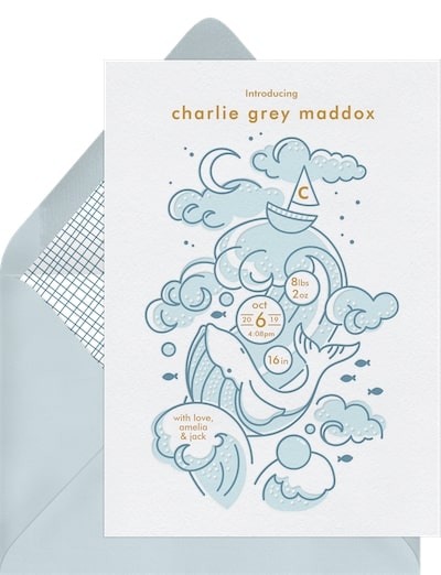 Birth announcement ideas: Whale Of A Tale Announcement