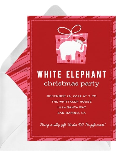 Christmas Eve invitation: White Elephant Gift Invitation