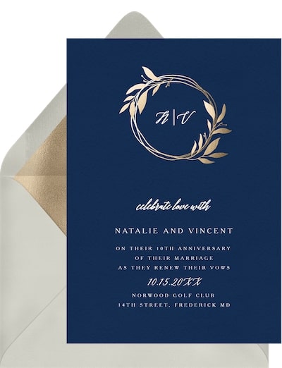 Vow renewal invitations: Wreath Monogram Invitation