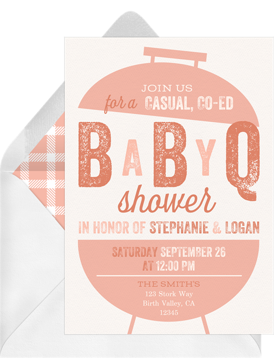 Baby shower ideas: An invitation with a grill for a Baby-Q shower