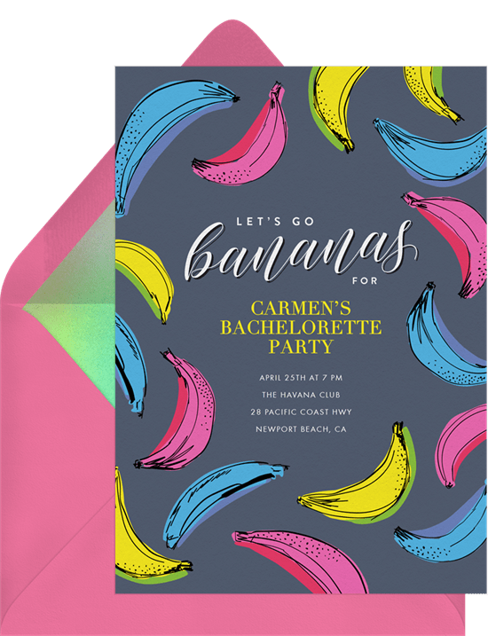 tropical party: colorful bananas invitation