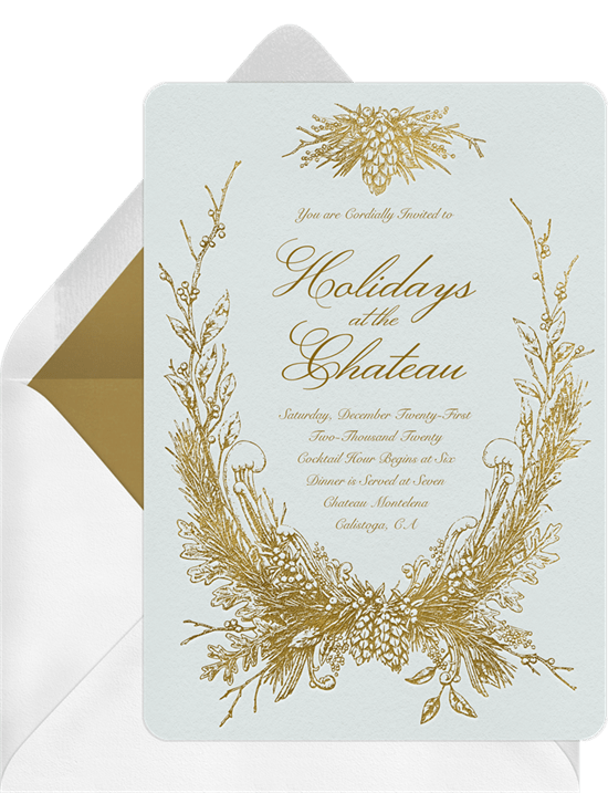 Parisian party theme: Baroque Holiday Invitation from Greenvelope