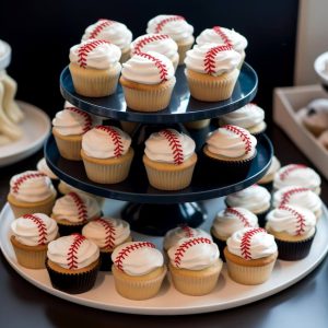 Baseball birthday party: baseball themed cupcakes