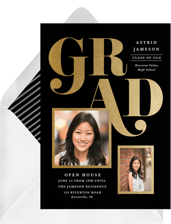 Big bold grad invitations black