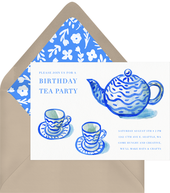 tea party ideas: Tea Time Invitation in blue from Greenvelope