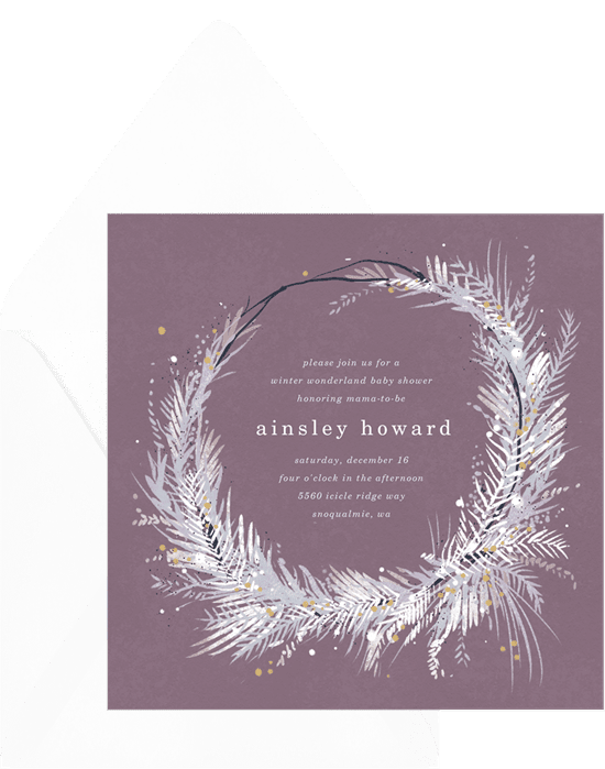 Bridal shower invitations: boho winter wreath invitations