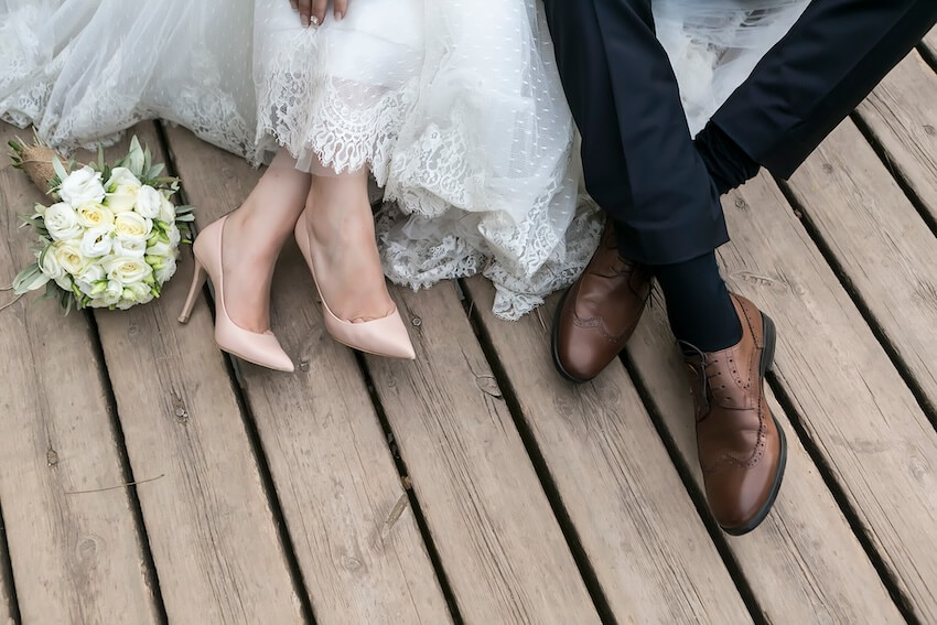 Bride and groom's wedding shoes
