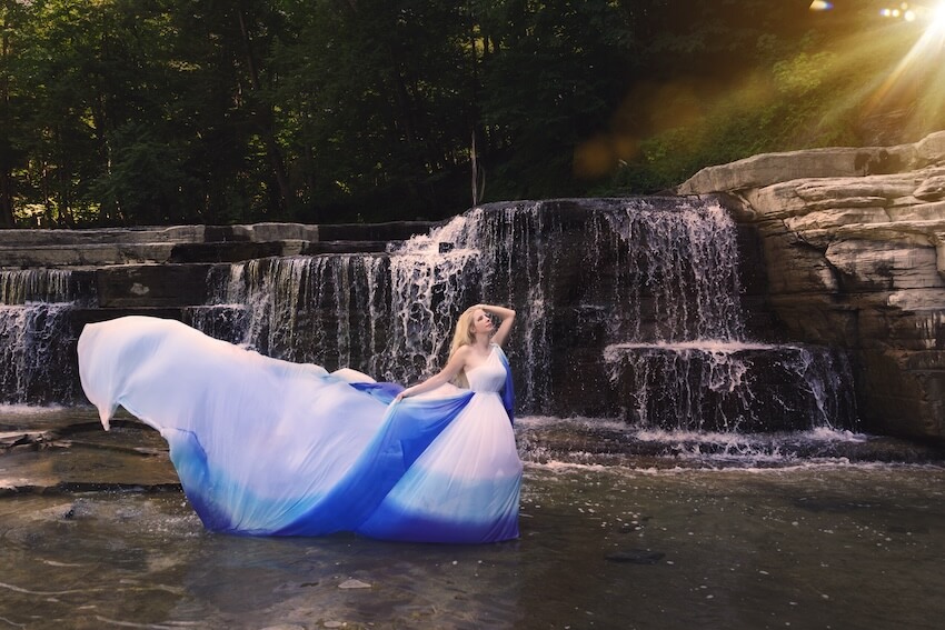 Bride wearing an ombré wedding dress