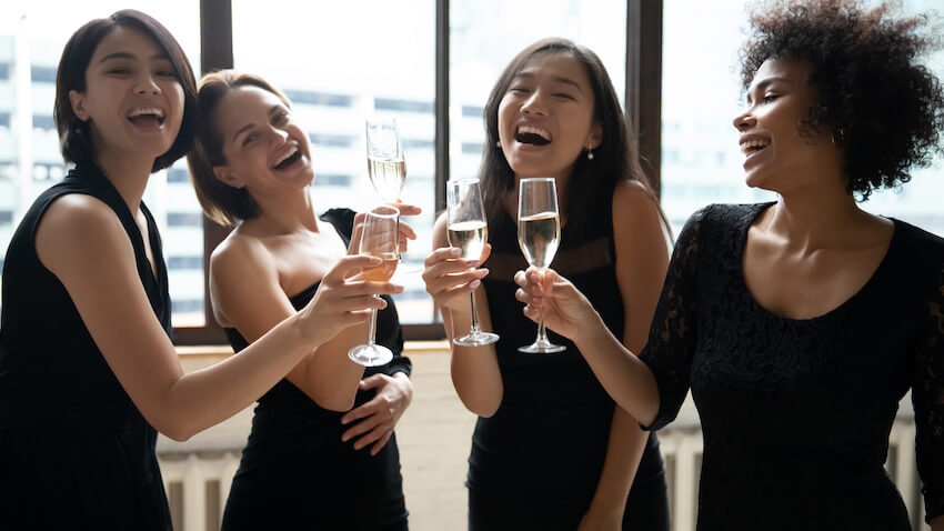 Bridesmaids having a toast