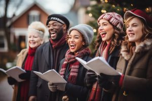 Choir holding some notebooks while singing