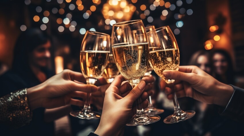 New Year's toast: close up shot of people having a toast